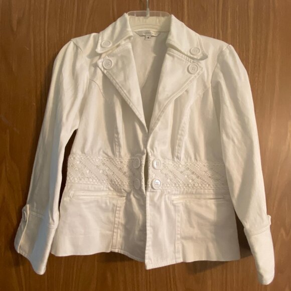 Campaigne Nordstrom White 3/4 Sleeve Blazer - Size: 4 - MADE IN USA - Picture 1 of 4